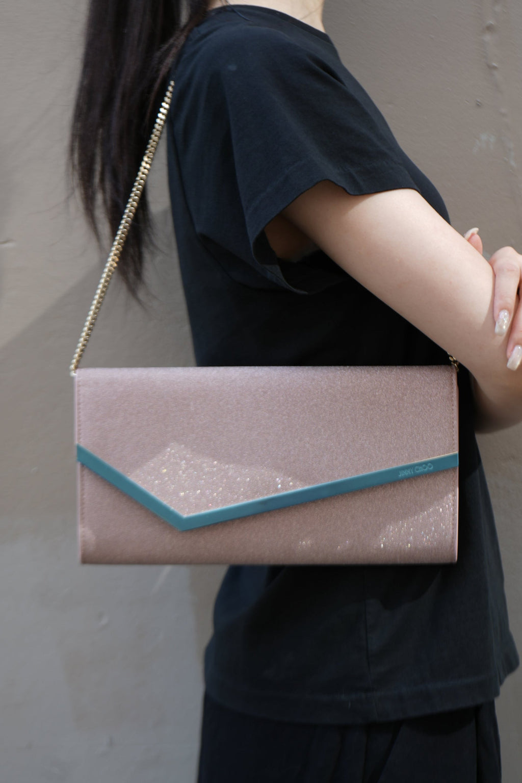 Jimmy Choo Platinum Glitter Clutch Bag