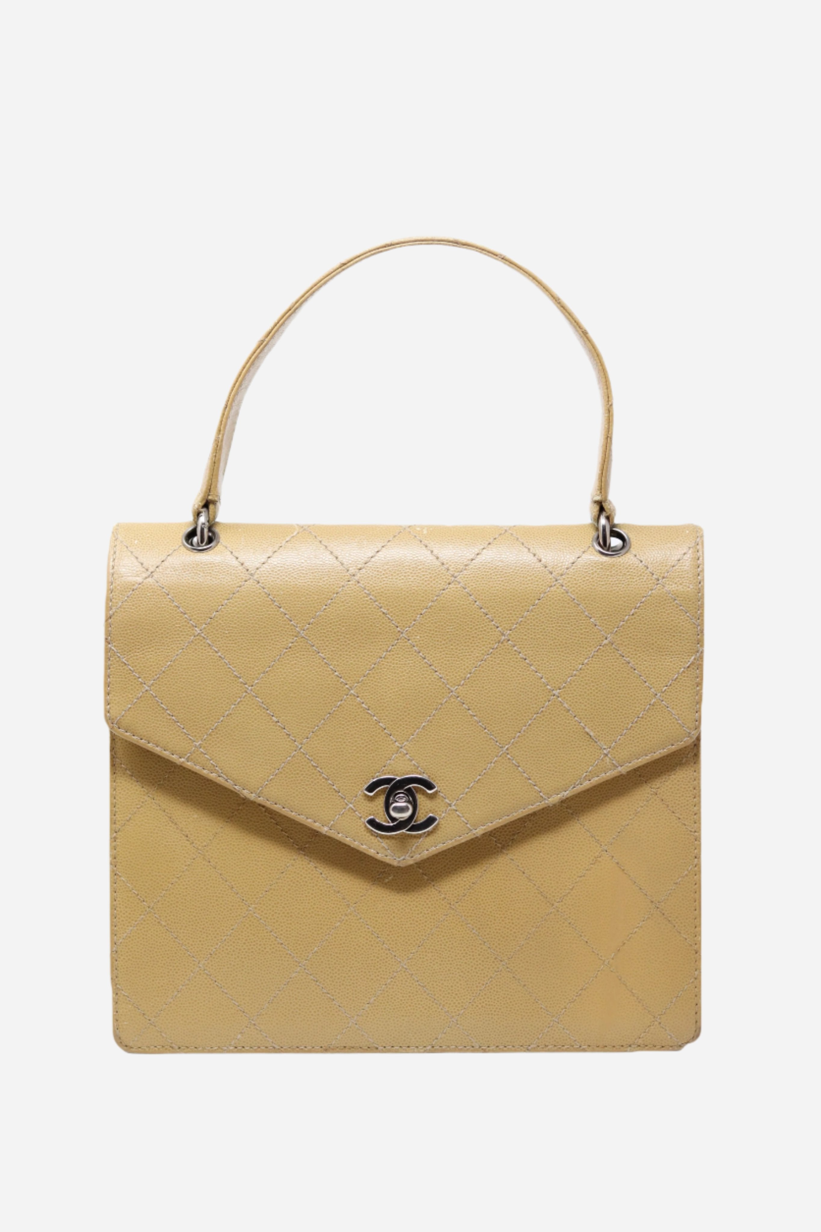 Pre-Owned CHANEL Beige Wild Stitch Kelly Top Handle Bag