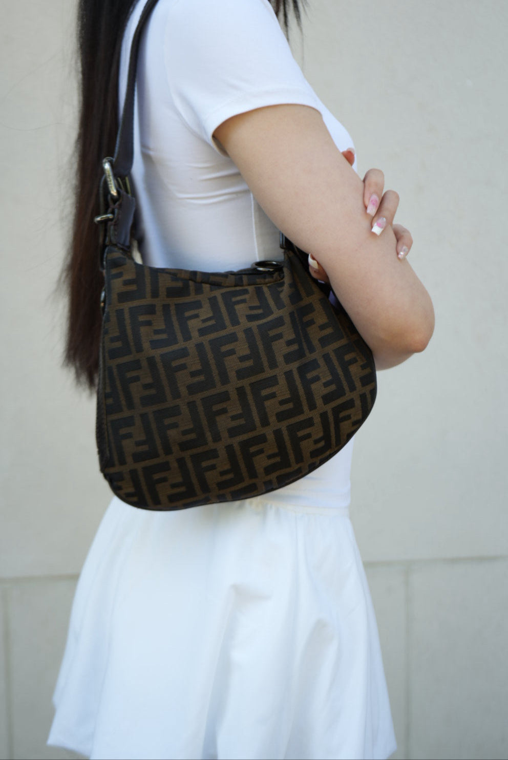 Fendi Canvas Zucca FF Shoulder Bag